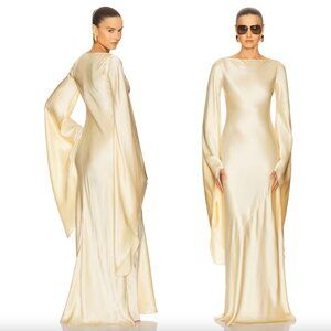 Helsa The Rosalind Maxi Dress in Silk Charmeuse in Golden Peach Yellow Silk Gown